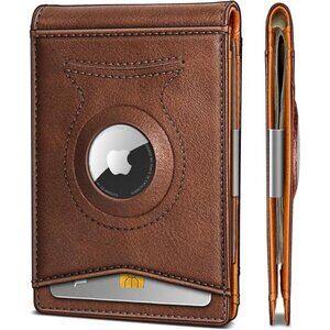 KS Mens Wallet Gift Airtag or Standard Use,Slim Front Pocket Leather Wallet